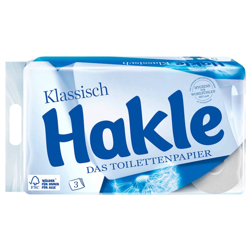 Hakle Klassisch Weiß Toilettenpapier 3-lagig 8x150 Blatt