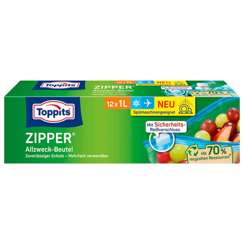 Toppits Zipper Allzweck-Beutel 1l, 12 Stück