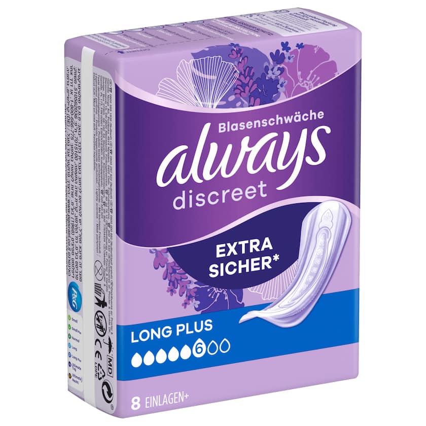 Always Discreet Einlagen bei Blasenschwäche Long Plus 8 Stück