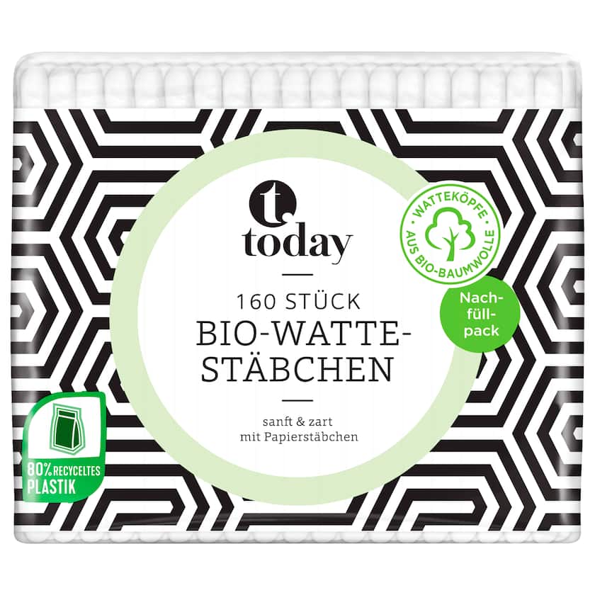 Today Bio-Wattestäbchen mit Papierschaft 160 Stück