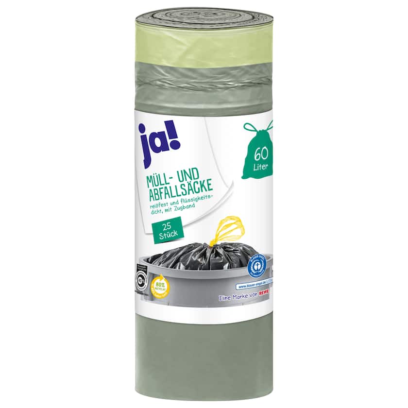 ja! Müllsäcke 60l mit Zugbeutel 25 Stück