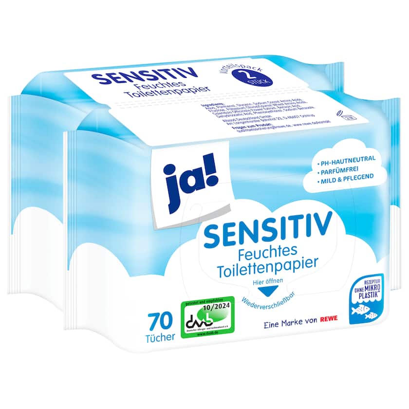ja! Feuchtes Toilettenpapier Sensitiv 2x70 Tücher