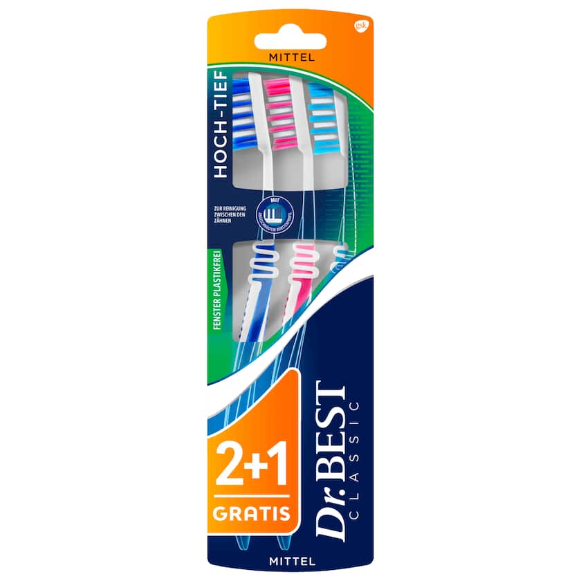 فرشاة أسنان دكتور بيست عالية ومنخفضة ومتوسطة، عبوة من 2+1