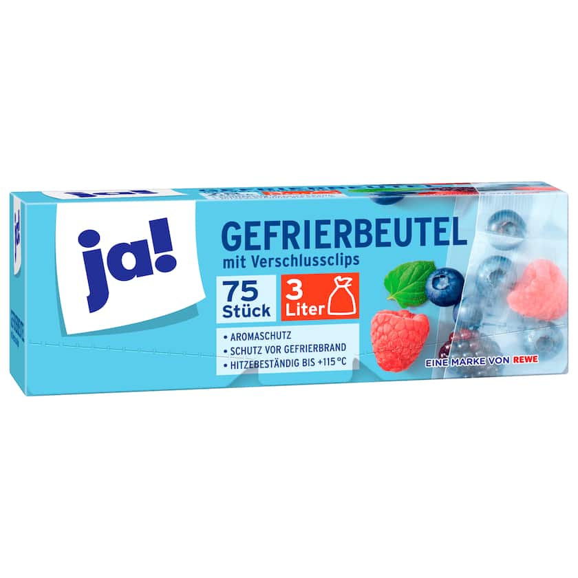 ja! Gefrierbeutel mit Verschlussclips 3l, 75 Stück