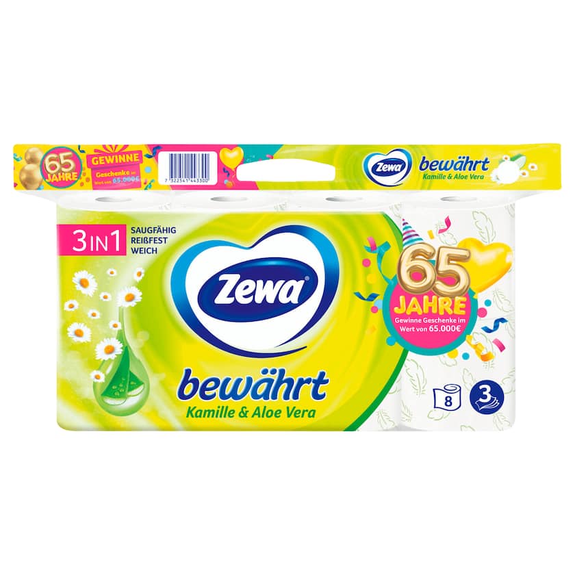 Zewa Bewährt Toilettenpapier Kamille 3-lagig 8x150 Blatt