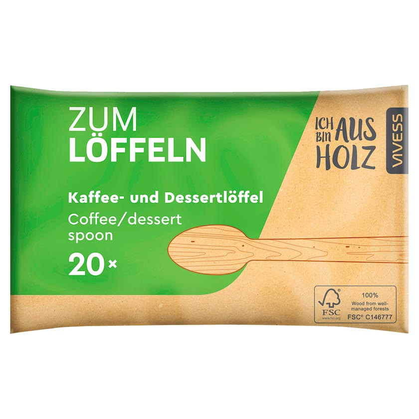 Vivess Kaffee- und Dessertlöffel aus Holz 14cm 20 Stück