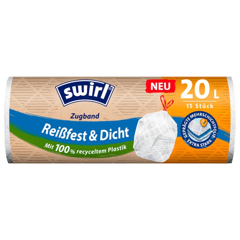 Swirl Müllbeutel mit Zugband Reißfest & Dicht 20l, 15 Stück