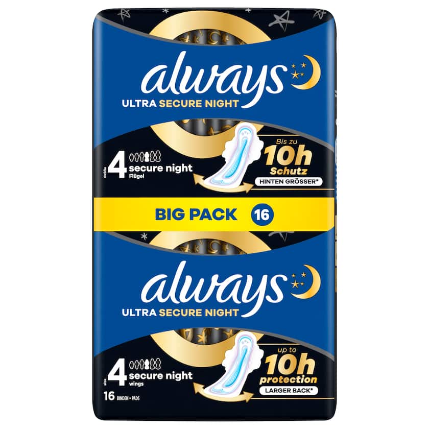Always Ultra Damenbinden Secure Night mit Flügeln Gr.4 16 Stück