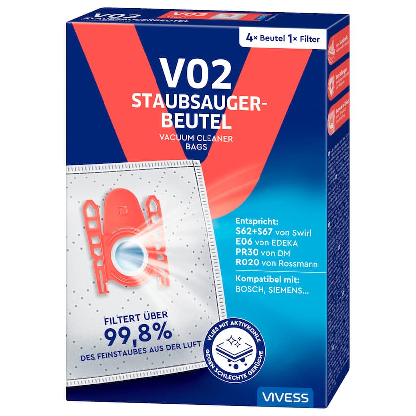 Vivess Staubsaugerbeutel V02 4 Stück