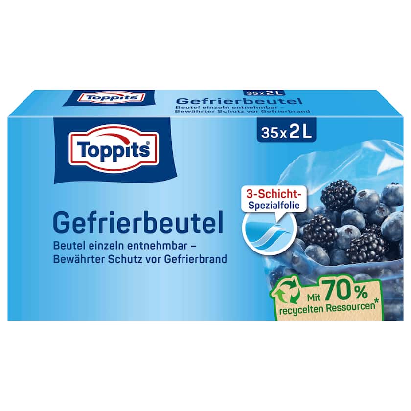 Toppits Gefrierbeutel mit Standboden 2l, 35 Stück