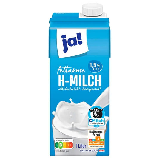 ja! حليب معقم بدرجة حرارة عالية 1.5% 1 لتر ja!
