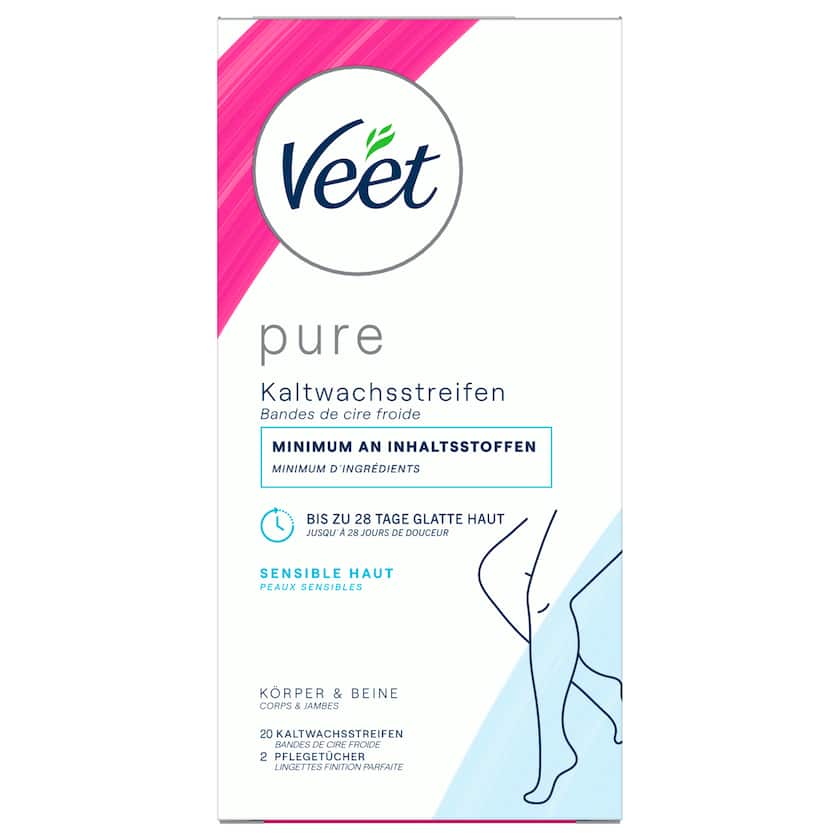 Veet Pure Kaltwachsstreifen Körper & Beine Sensible Haut 20 Stück