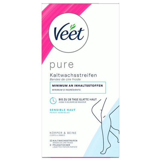 Veet Pure Kaltwachsstreifen Körper & Beine Sensible Haut 20 Stück