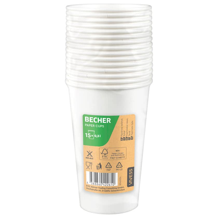Vivess Papp-Becher 15x0,3l