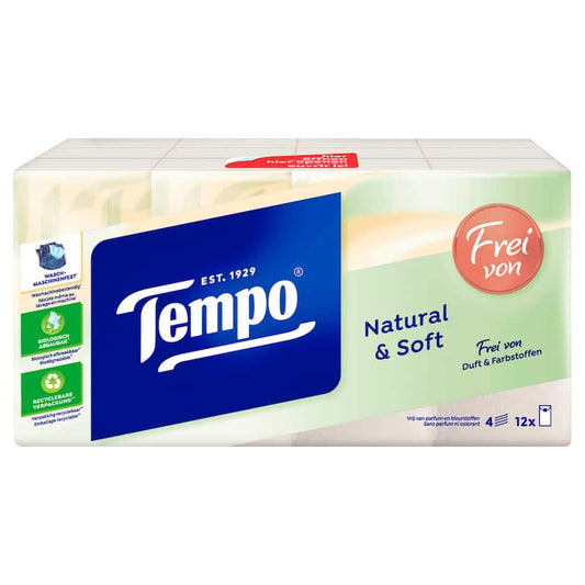 Tempo Taschentücher Natural & Soft 4-lagig, 12x9 Tücher