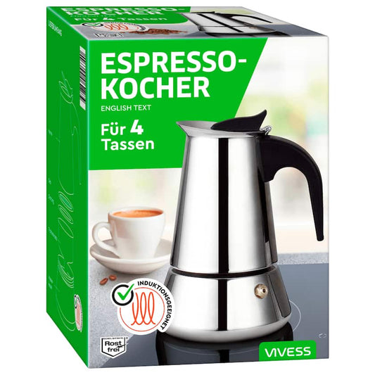Vivess Espresso-Kocher für 4 Tassen rostfreier Edelstahl induktionsgeeignet