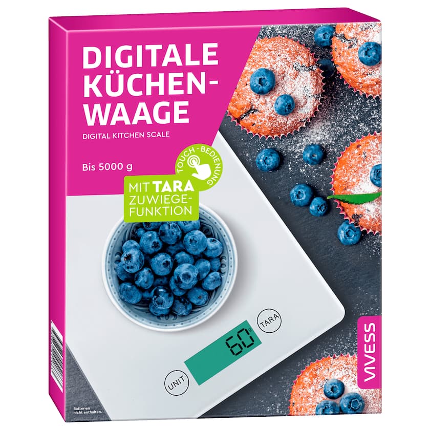 Vivess digitale Küchenwaage mit Tara-Zuwiegefunktion bis 5kg