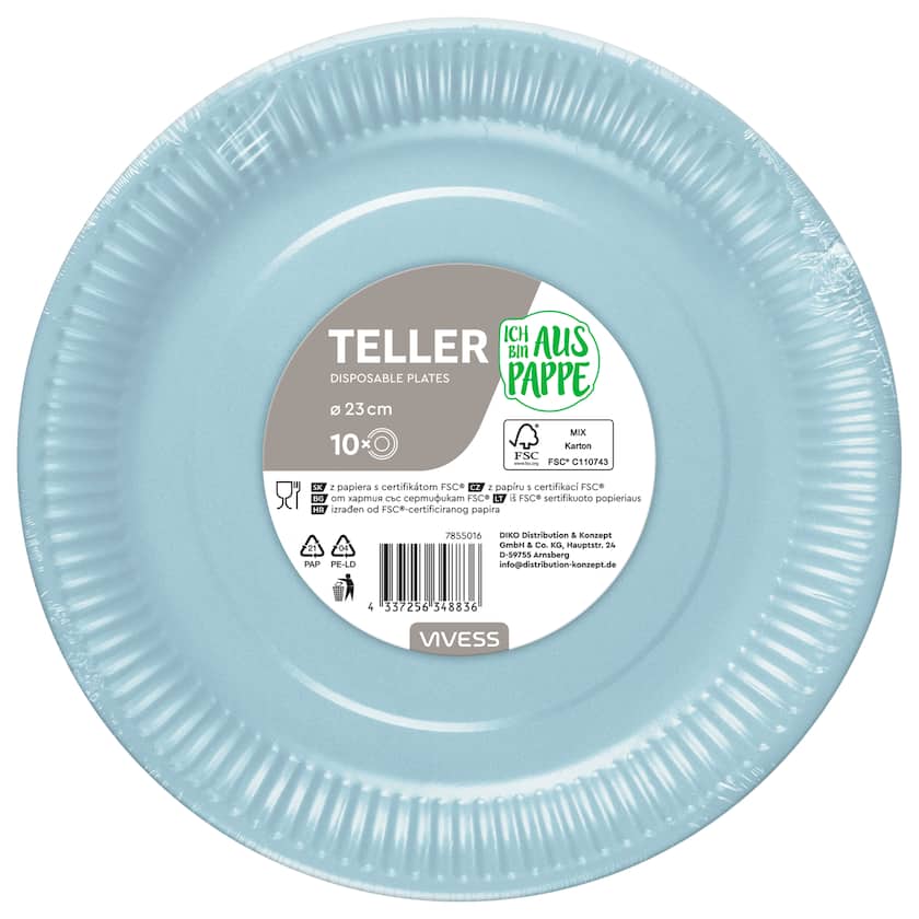 Vivess Pappteller 23cm blau 10 Stück