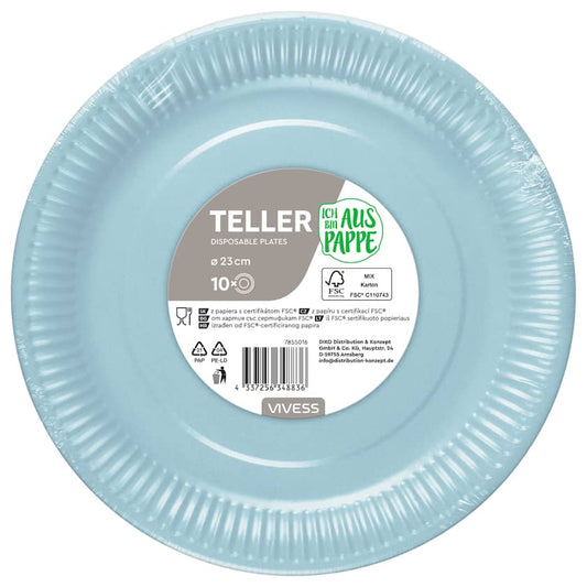 Vivess Pappteller 23cm blau 10 Stück