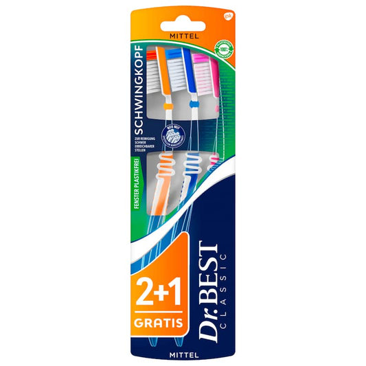 Dr. Best Zahnbürste Classic Schwingkopf mittel 2+1 Stück