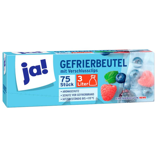 ja! Gefrierbeutel mit Verschlussclips 3l, 75 Stück