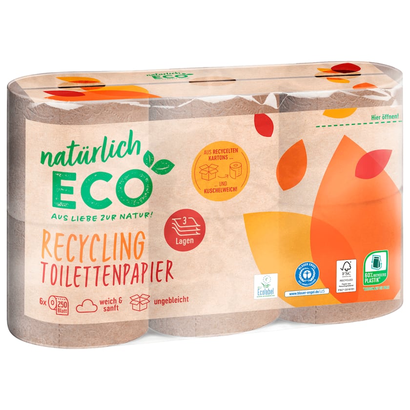 natürlich ECO Recycling Toilettenpapier 3-lagig 6x250 Blatt