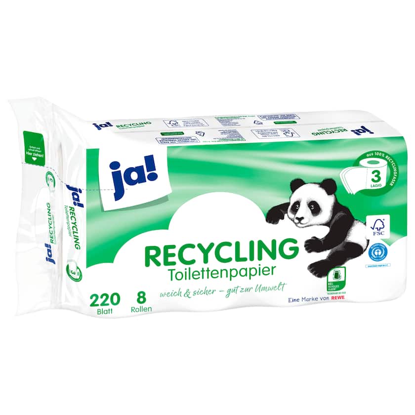 ja! Recycling Toilettenpapier 3 lagig 8x220 Blatt