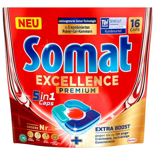 Somat Excellence Premium 5in1 Caps 16 Spülmaschinentabs 297,6g