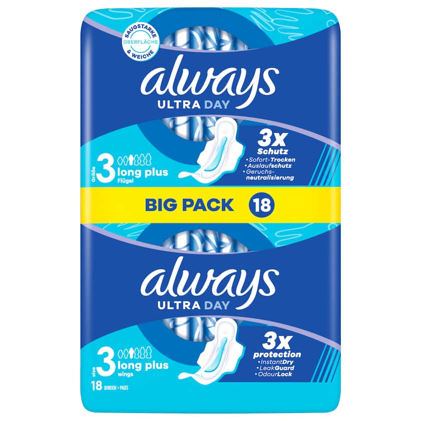 Always Ultra Damenbinden Long Plus mit Flügel 18 Stück