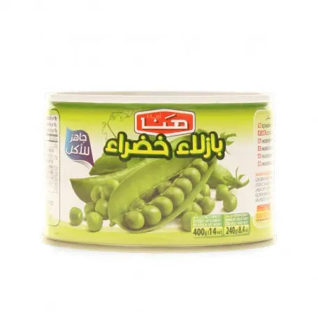 بازيلاء خضراء هنا 400غرام - Yahalla  ياهلا  Hana Kann Gluten, Soja oder Konservierungsstoffe enthalten. Bitte Zutaten vor dem Verzehr überprüfen.