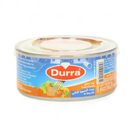 تونا قطع بزيت الصويا درة 160غرام / حلو / - Yahalla  ياهلا  Durra Dieses Produkt kann Spuren von anderen Fischen oder Soja enthalten. Bei bestehenden Allergien vorsichtig verwenden. Kühl und trocken lagern und vor dem angegebenen Datum verbrauchen.