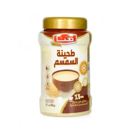 طحينة السمسم هنا 400غرام - Yahalla  ياهلا  Hana Dieses Produkt kann Spuren von Nüssen oder Soja enthalten. Bei bestehenden Allergien vorsichtig verwenden. Kühl und trocken lagern und vor dem angegebenen Datum verbrauchen.