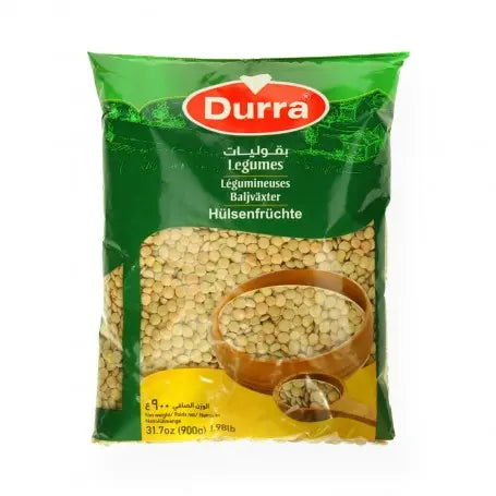 عدس أخضر درة 900غرام - Yahalla  ياهلا  Durra Vor Feuchtigkeit und Sonnenlicht schützen und kühl sowie trocken lagern. Kann Spuren von Nüssen, Gluten oder Soja enthalten. Vor dem Verzehr gut prüfen.