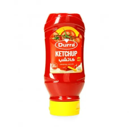 كاتشب حار درة 410غرام - Yahalla  ياهلا  Durra Kann Zusatzstoffe enthalten, hoher Säuregehalt, kann Magenreizungen verursachen. Zuckergehalt beachten, in Maßen konsumieren. Nach dem Öffnen gekühlt lagern. Allergien prüfen, kann Zusatzstoffe enthalten.