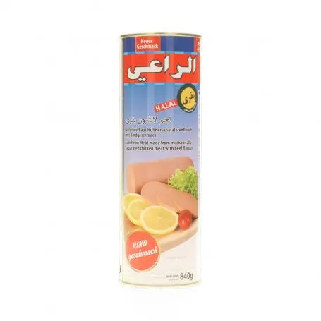 مرتديلا لحم لنشون بقري الراعي 840 غرام - Yahalla  ياهلا  ALRAII Hoher Fett- und Salzgehalt, in Maßen konsumieren und nach dem Öffnen kühl lagern.