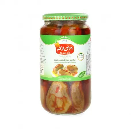مكدوس باذنجان  الأحلام 1000غرام - Yahalla  ياهلا  Al Ahlam Dieses Produkt kann Spuren von Olivenöl, Nüssen oder Pfeffer enthalten. Personen mit Allergien gegen diese Zutaten sollten vorsichtig sein. Kühl und trocken lagern und vor dem angegebenen Datum verbrauchen.