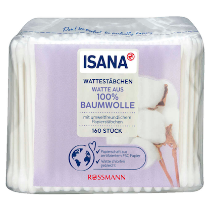 ISANA Wattestäbchen weiß, 160 St.